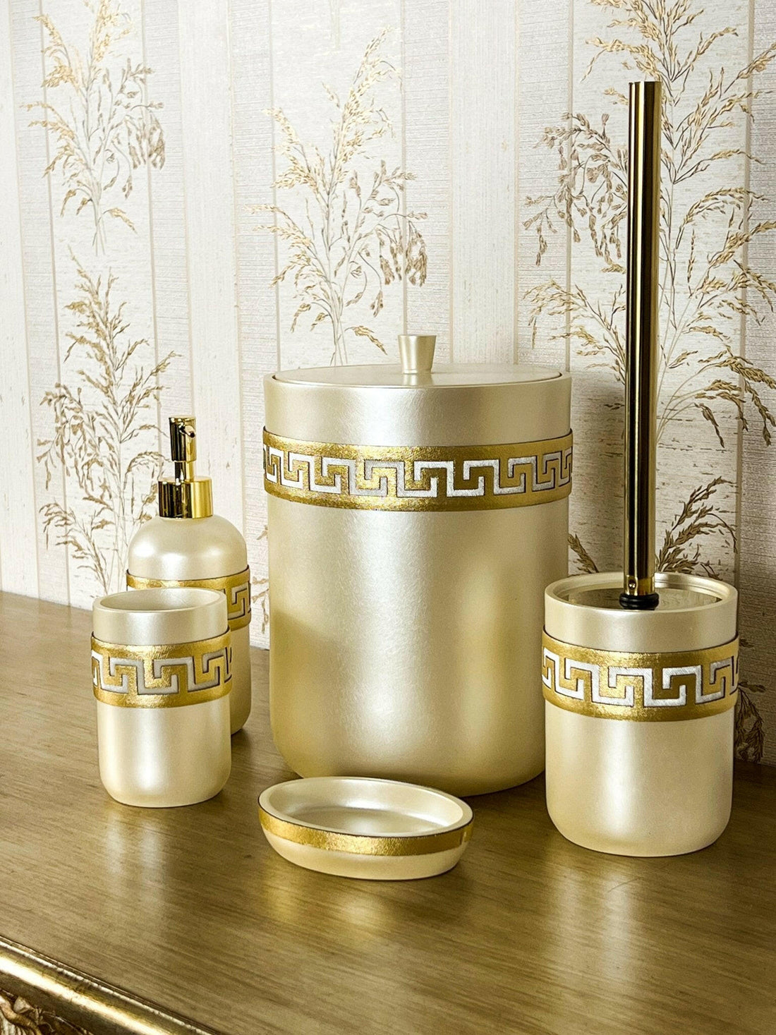 Anka Cream & Gold Bathroom Set