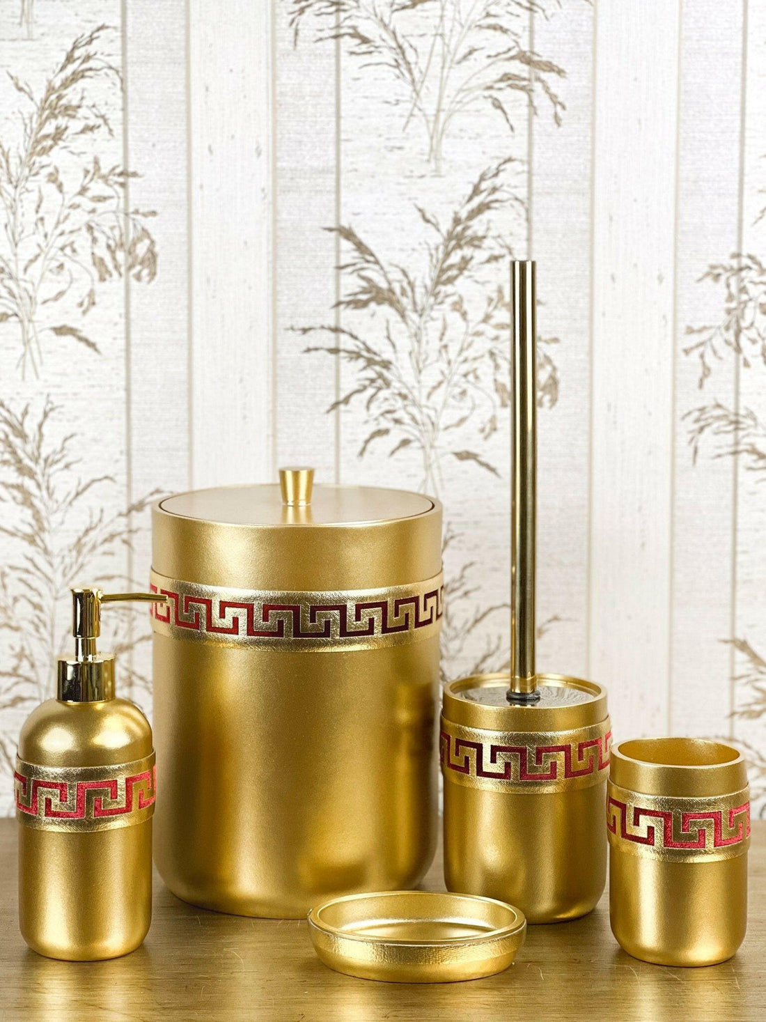 Anka Burgundy Red & Gold Bathroom Set