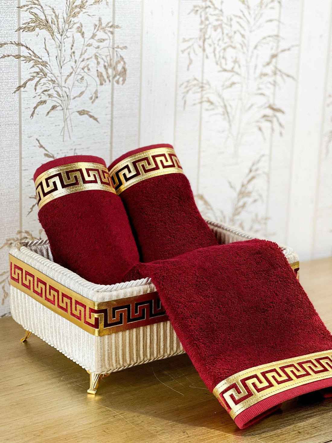 Anka Burgundy Red & Gold Bathroom Set