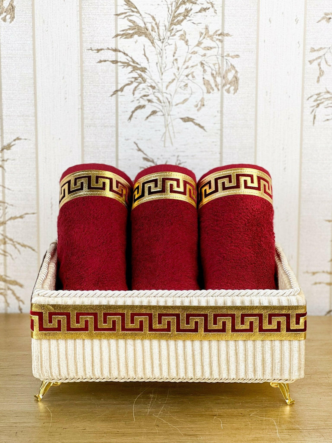 Anka Burgundy Red & Gold Bathroom Set
