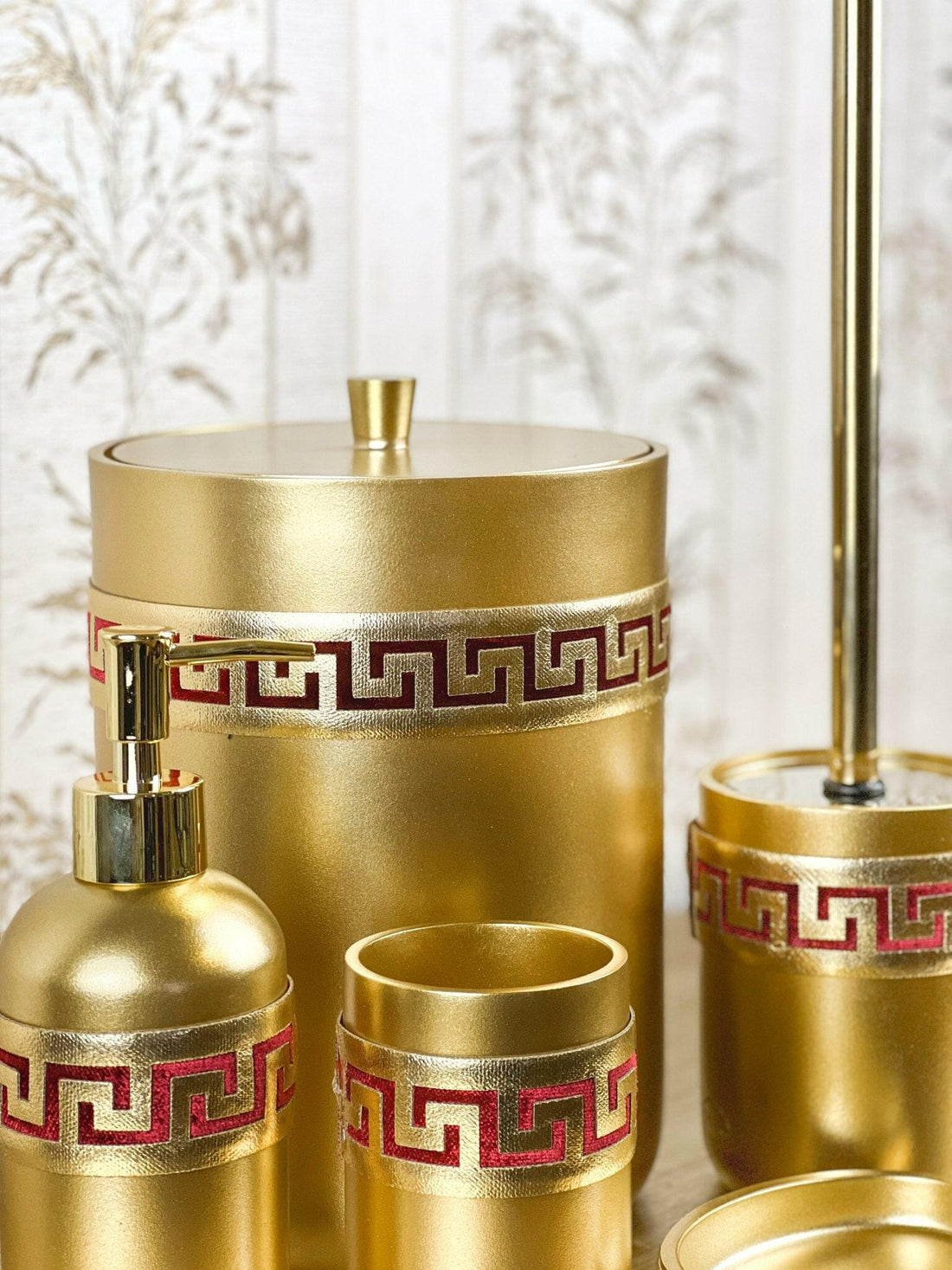 Anka Burgundy Red & Gold Bathroom Set