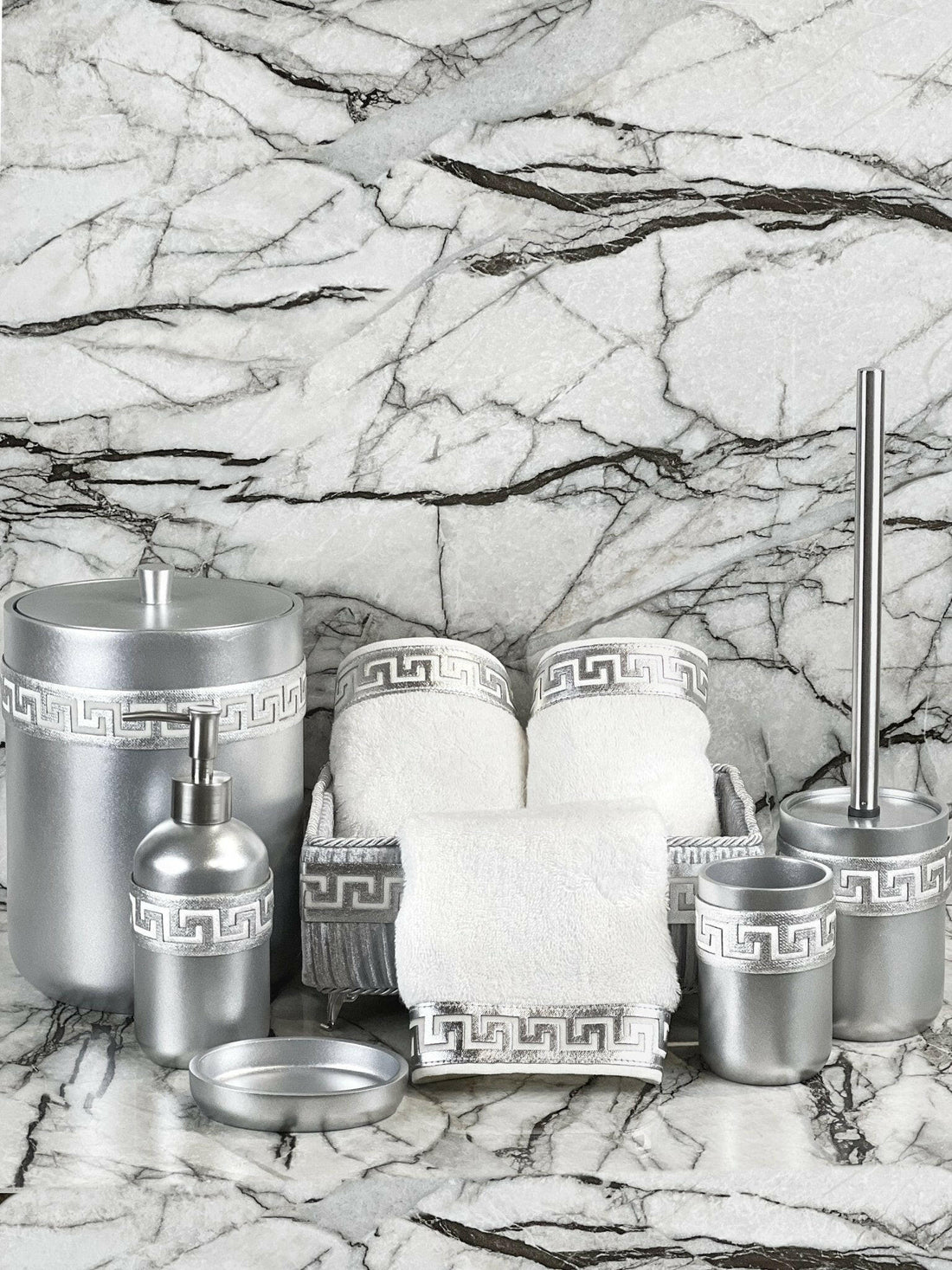 Anka Grey & Silver Bathroom Set