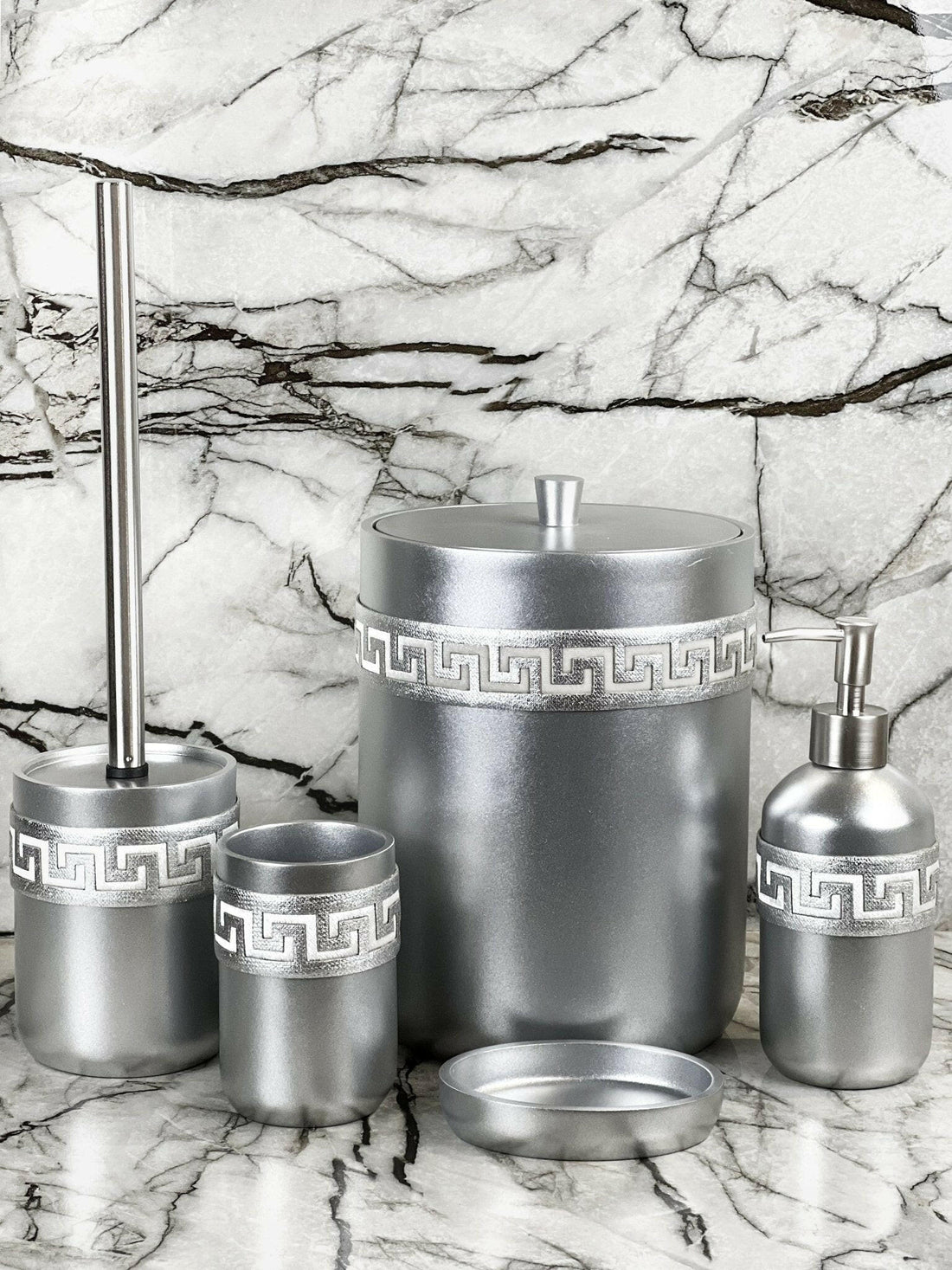 Anka Grey & Silver Bathroom Set
