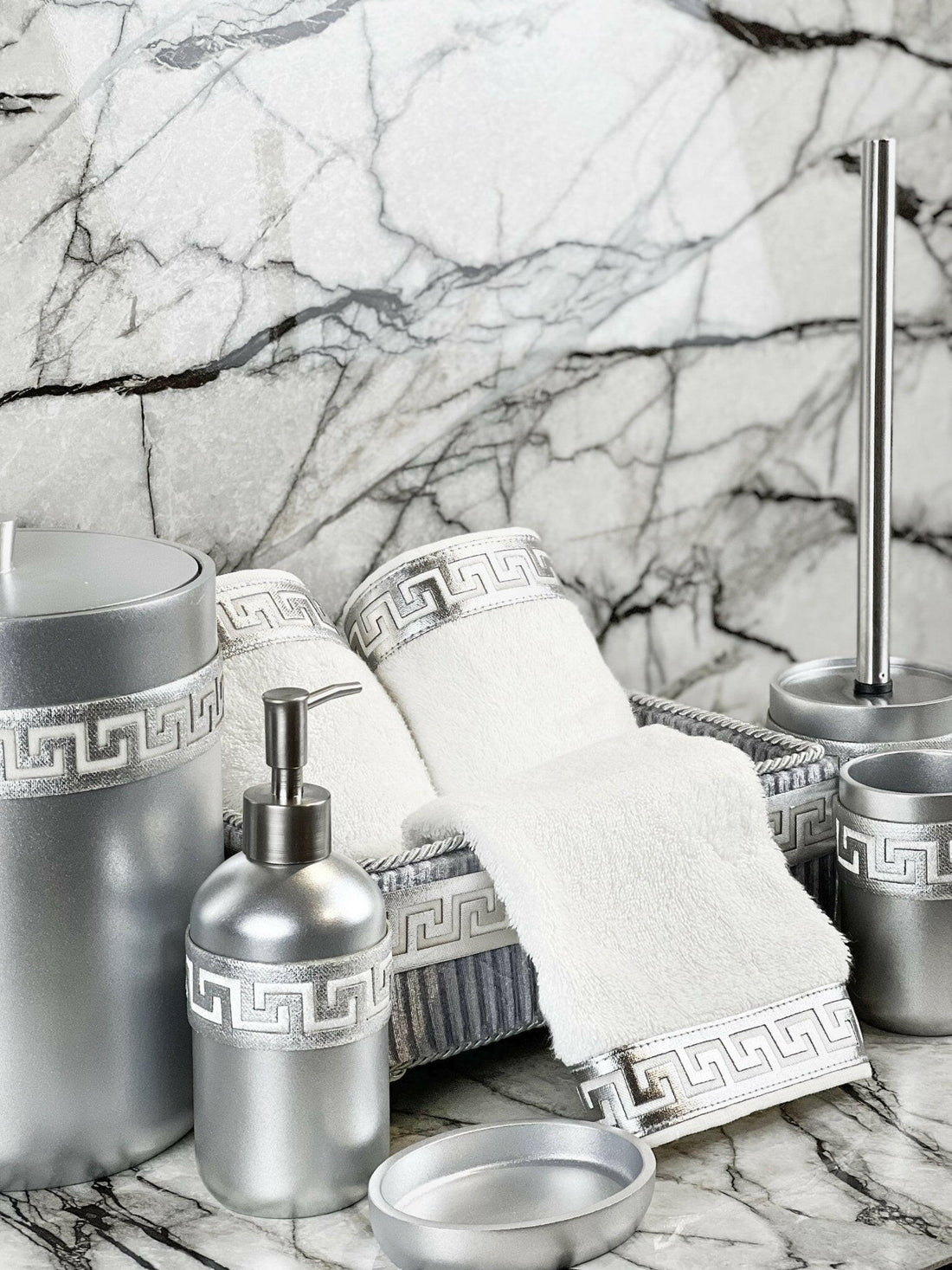 Anka Grey & Silver Bathroom Set