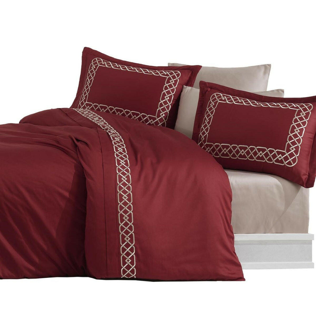 Esma Burgundy - Embroidered Luxury Duvet Cover Set