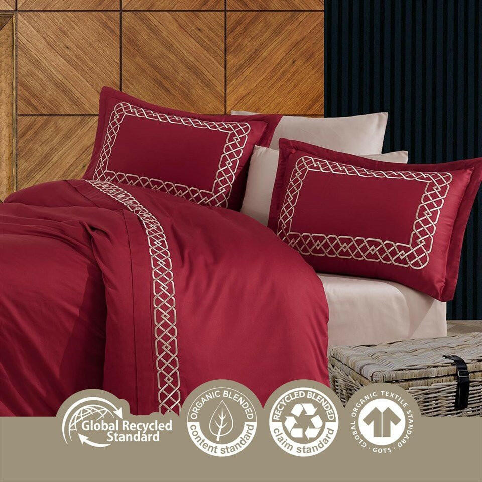 Esma Burgundy - Embroidered Luxury Duvet Cover Set