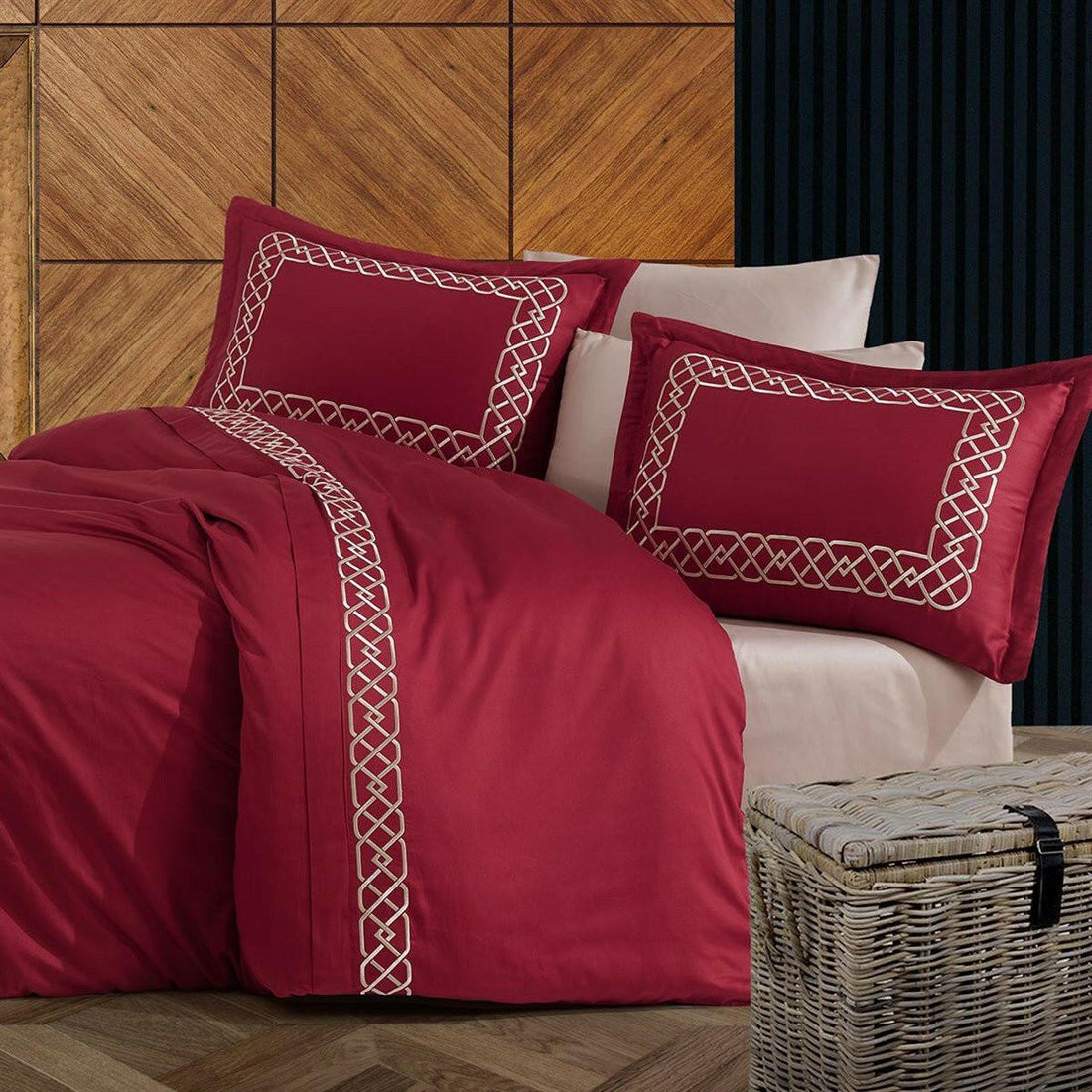 Esma Burgundy - Embroidered Luxury Duvet Cover Set