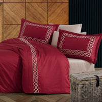 Esma Burgundy - Embroidered Luxury Duvet Cover Set