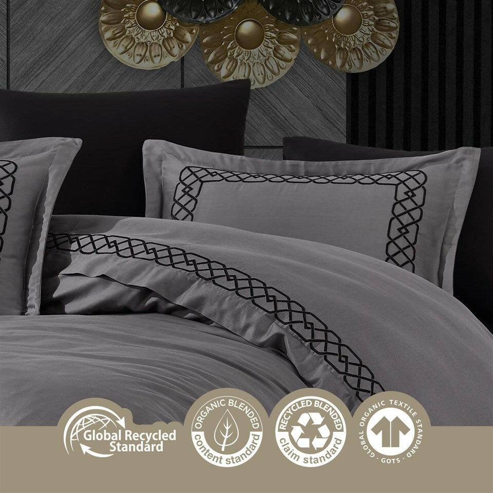 Esma Grey - Embroidered Luxury Duvet Cover Set