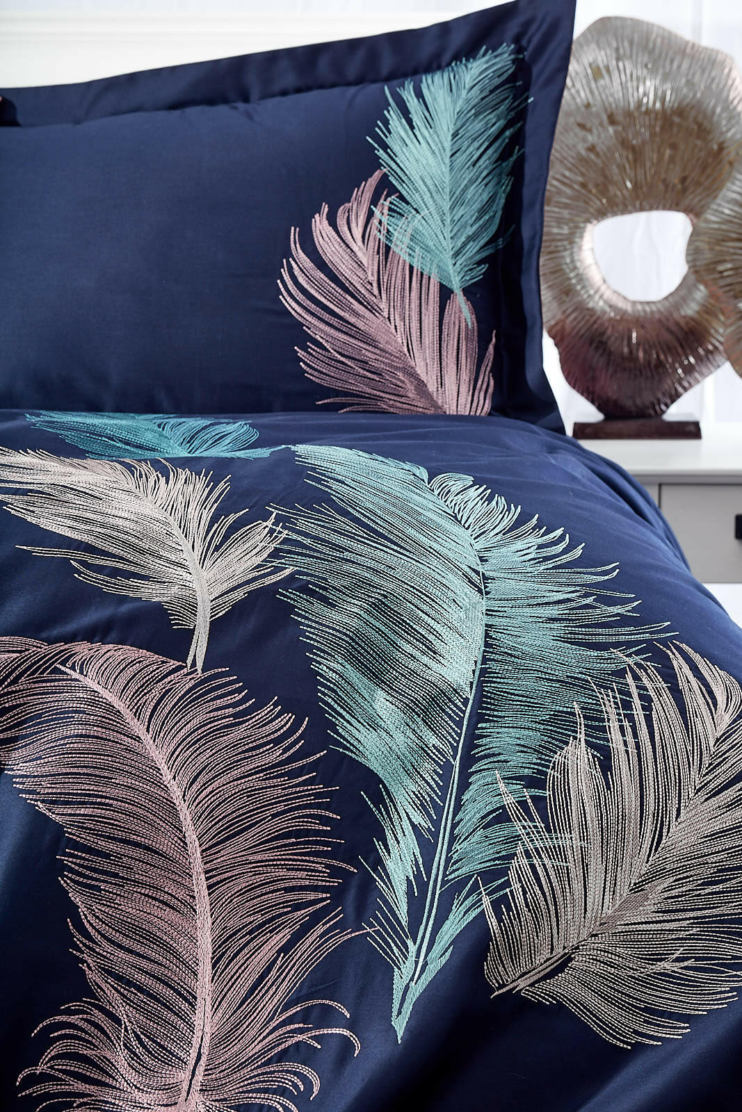 Yaprak Blue - Embroidered Luxury Duvet Cover Set