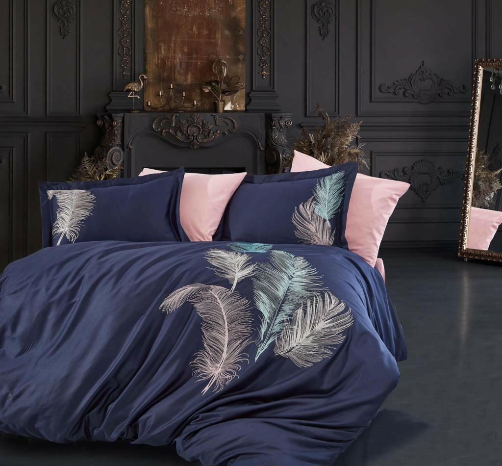 Yaprak Blue - Embroidered Luxury Duvet Cover Set