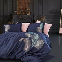 Yaprak Blue - Embroidered Luxury Duvet Cover Set